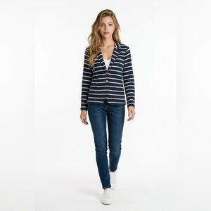 J. McLaughlin Chevron Stripe Boho Stretch Blazer Jacket Blue/White Women Size M